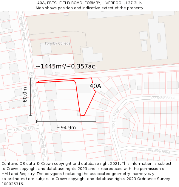 40A, FRESHFIELD ROAD, FORMBY, LIVERPOOL, L37 3HN: Plot and title map