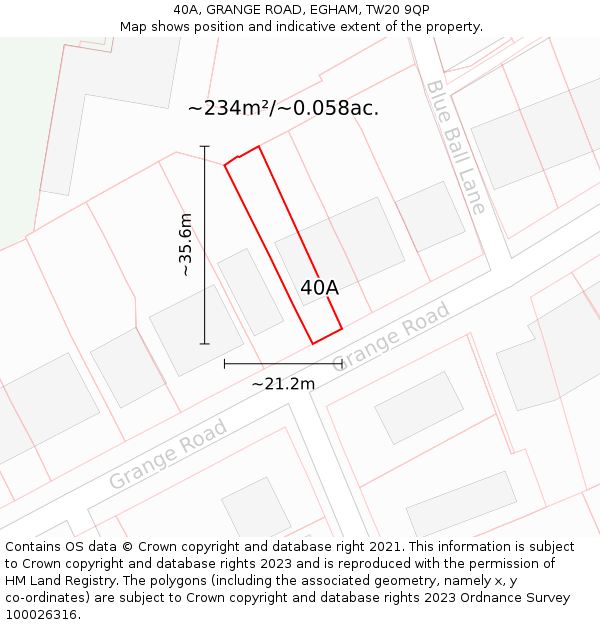 40A, GRANGE ROAD, EGHAM, TW20 9QP: Plot and title map