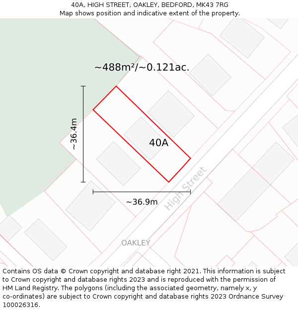 40A, HIGH STREET, OAKLEY, BEDFORD, MK43 7RG: Plot and title map