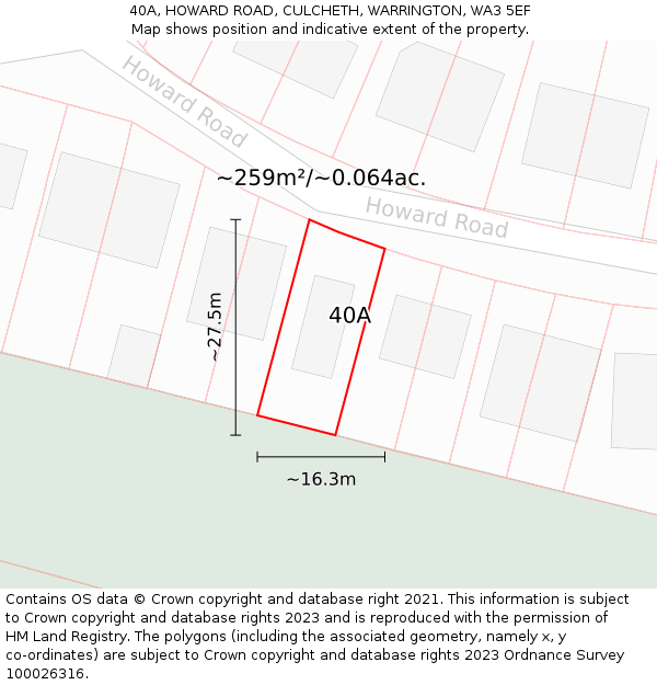 40A, HOWARD ROAD, CULCHETH, WARRINGTON, WA3 5EF: Plot and title map