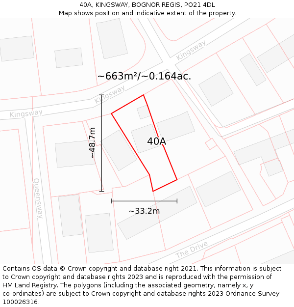 40A, KINGSWAY, BOGNOR REGIS, PO21 4DL: Plot and title map