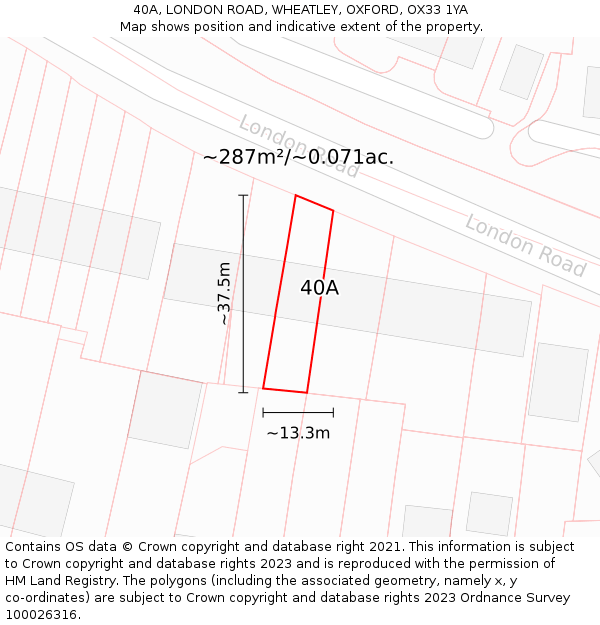 40A, LONDON ROAD, WHEATLEY, OXFORD, OX33 1YA: Plot and title map