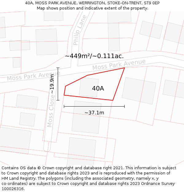 40A, MOSS PARK AVENUE, WERRINGTON, STOKE-ON-TRENT, ST9 0EP: Plot and title map