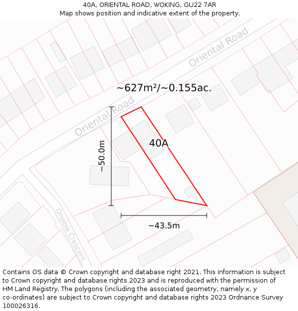 40A, ORIENTAL ROAD, WOKING, GU22 7AR: Plot and title map