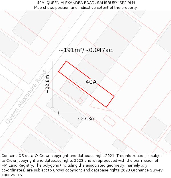 40A, QUEEN ALEXANDRA ROAD, SALISBURY, SP2 9LN: Plot and title map