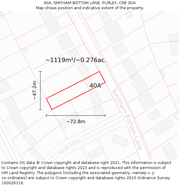 40A, SMITHAM BOTTOM LANE, PURLEY, CR8 3DA: Plot and title map