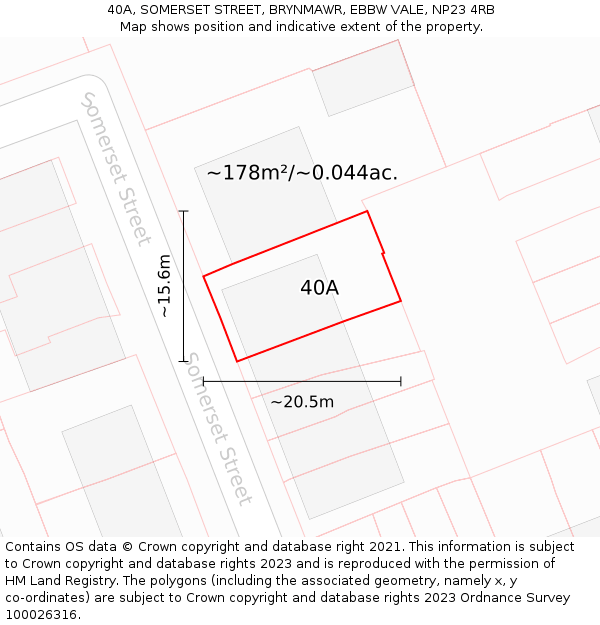 40A, SOMERSET STREET, BRYNMAWR, EBBW VALE, NP23 4RB: Plot and title map