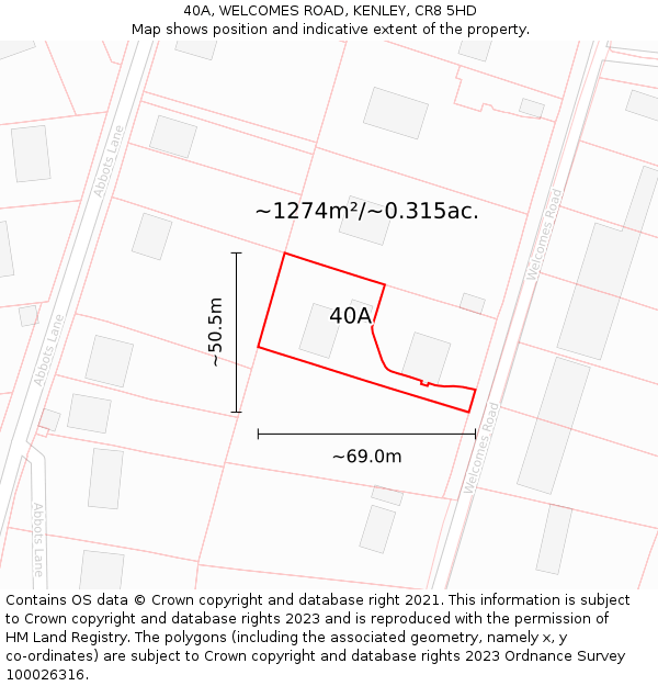 40A, WELCOMES ROAD, KENLEY, CR8 5HD: Plot and title map