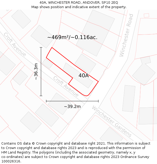 40A, WINCHESTER ROAD, ANDOVER, SP10 2EQ: Plot and title map