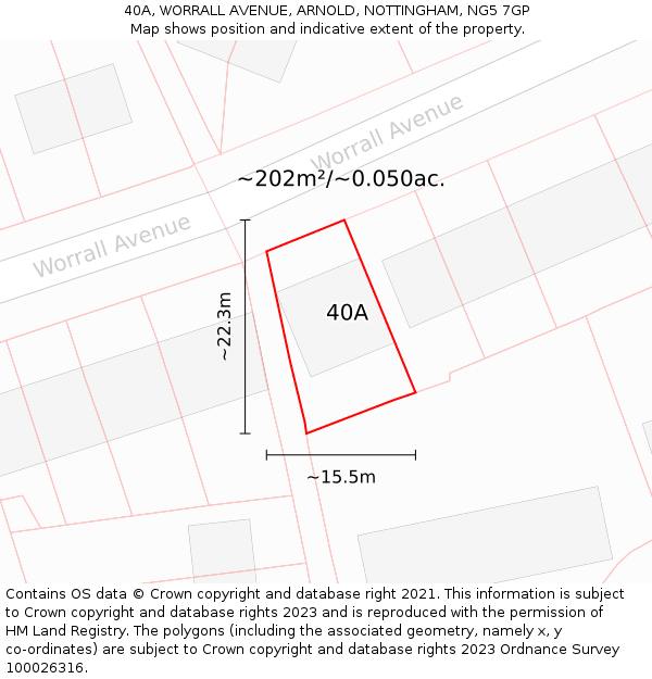 40A, WORRALL AVENUE, ARNOLD, NOTTINGHAM, NG5 7GP: Plot and title map