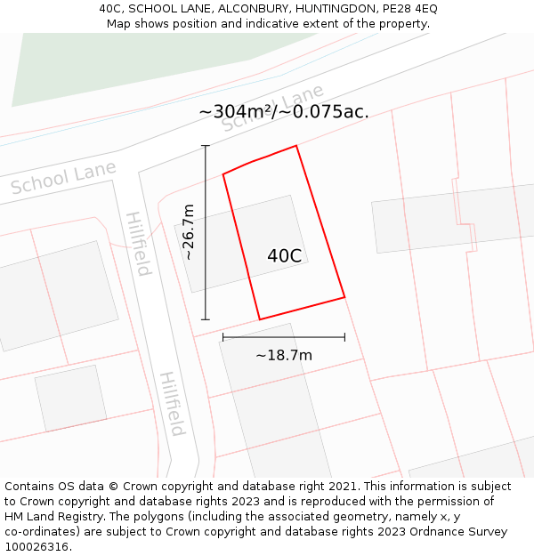 40C, SCHOOL LANE, ALCONBURY, HUNTINGDON, PE28 4EQ: Plot and title map