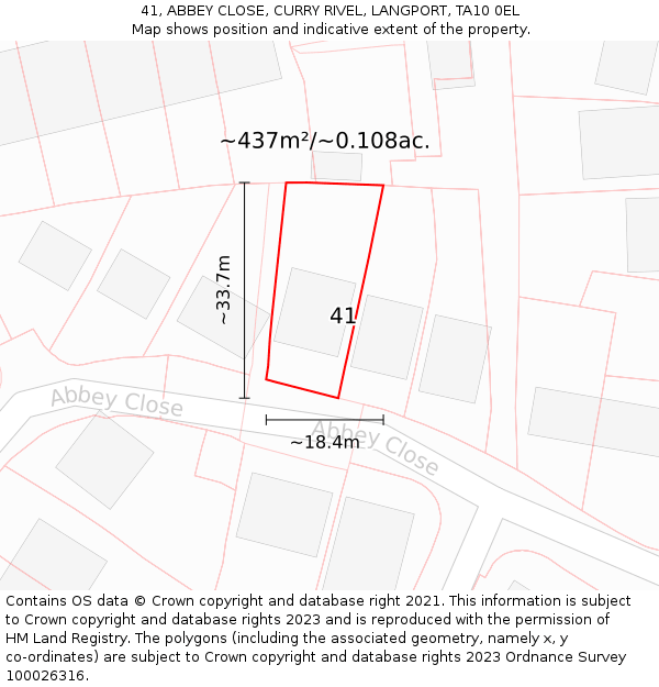 41, ABBEY CLOSE, CURRY RIVEL, LANGPORT, TA10 0EL: Plot and title map