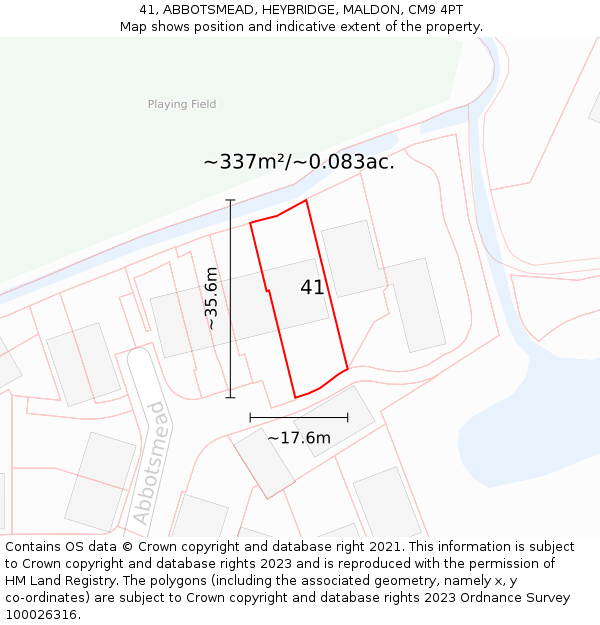 41, ABBOTSMEAD, HEYBRIDGE, MALDON, CM9 4PT: Plot and title map