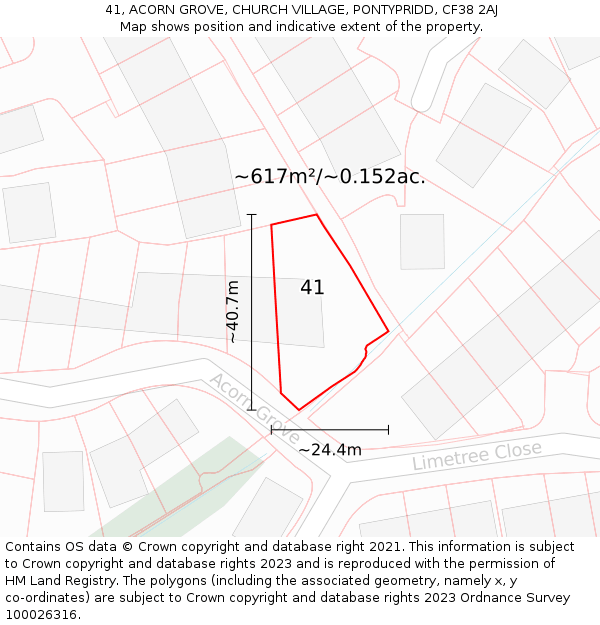 41, ACORN GROVE, CHURCH VILLAGE, PONTYPRIDD, CF38 2AJ: Plot and title map