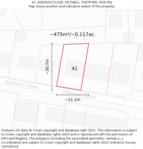 41, ADDISON CLOSE, FELTWELL, THETFORD, IP26 4DJ: Plot and title map