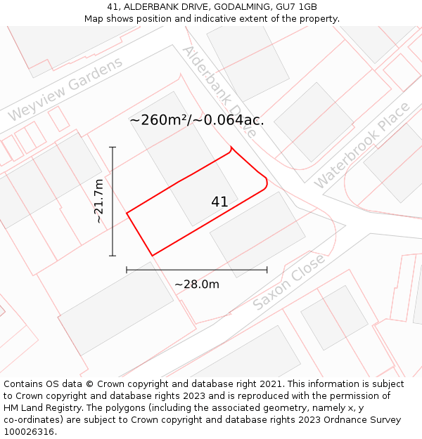 41, ALDERBANK DRIVE, GODALMING, GU7 1GB: Plot and title map