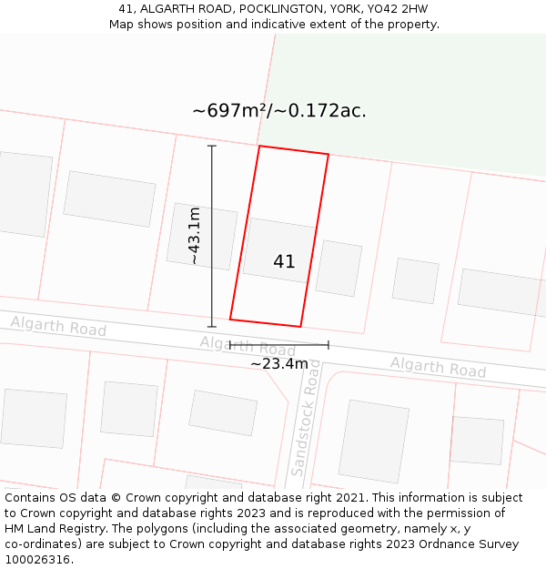 41, ALGARTH ROAD, POCKLINGTON, YORK, YO42 2HW: Plot and title map