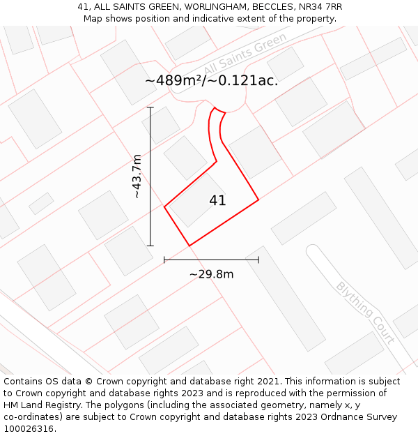 41, ALL SAINTS GREEN, WORLINGHAM, BECCLES, NR34 7RR: Plot and title map