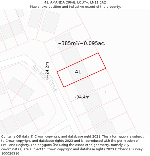 41, AMANDA DRIVE, LOUTH, LN11 0AZ: Plot and title map