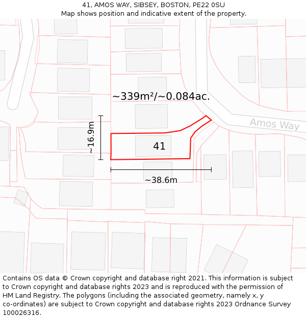 41, AMOS WAY, SIBSEY, BOSTON, PE22 0SU: Plot and title map