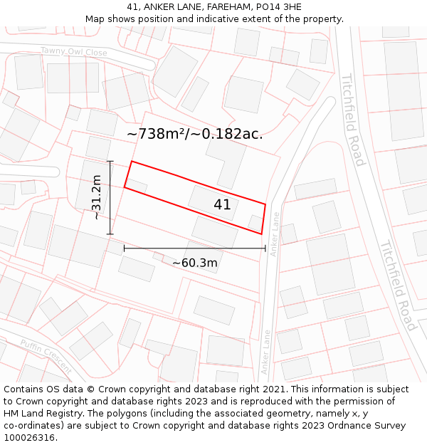 41, ANKER LANE, FAREHAM, PO14 3HE: Plot and title map