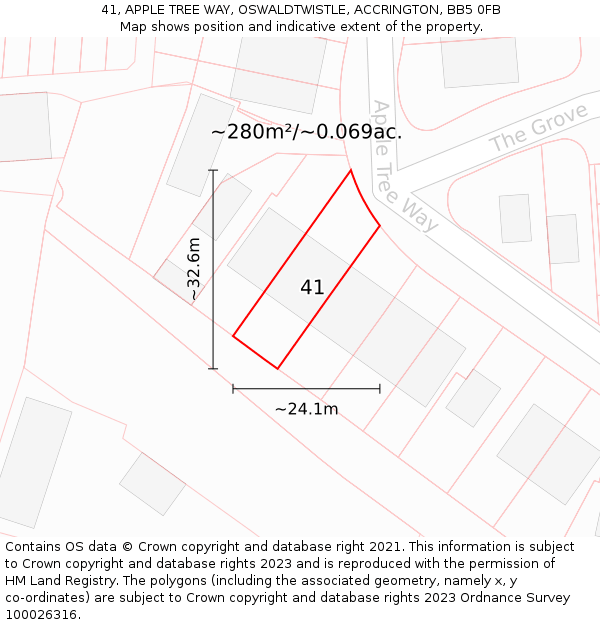 41, APPLE TREE WAY, OSWALDTWISTLE, ACCRINGTON, BB5 0FB: Plot and title map