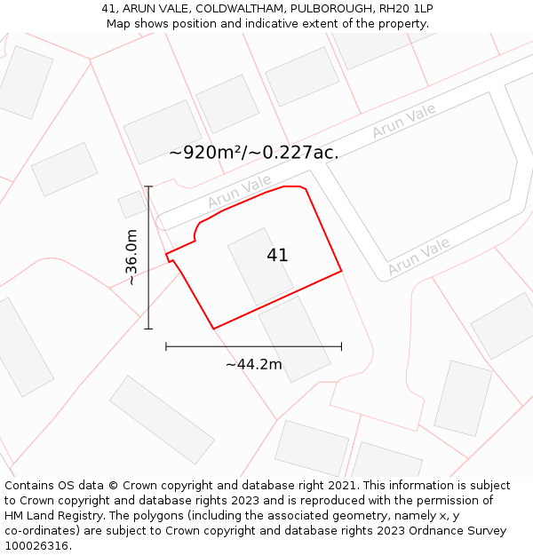 41, ARUN VALE, COLDWALTHAM, PULBOROUGH, RH20 1LP: Plot and title map