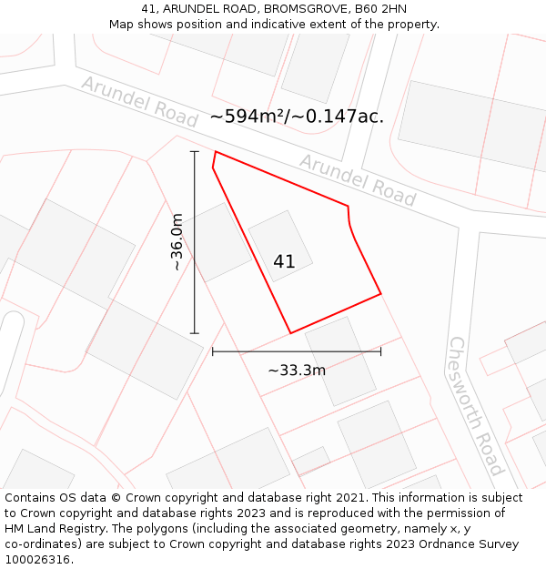 41, ARUNDEL ROAD, BROMSGROVE, B60 2HN: Plot and title map