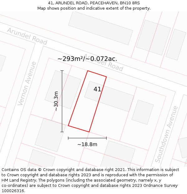 41, ARUNDEL ROAD, PEACEHAVEN, BN10 8RS: Plot and title map