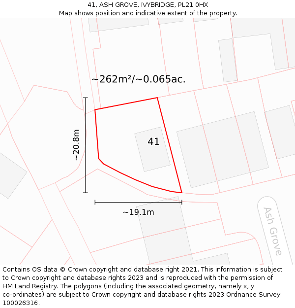 41, ASH GROVE, IVYBRIDGE, PL21 0HX: Plot and title map