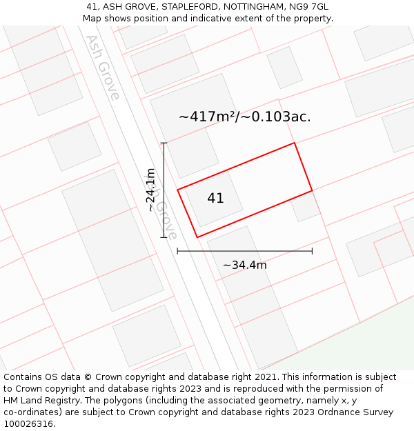 41, ASH GROVE, STAPLEFORD, NOTTINGHAM, NG9 7GL: Plot and title map