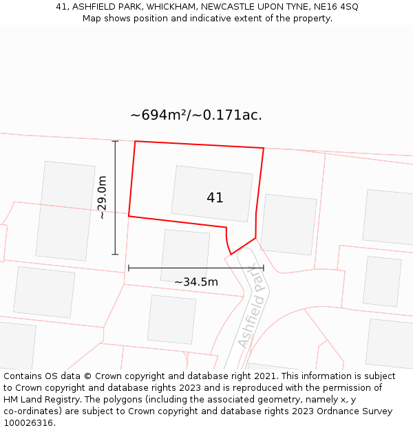 41, ASHFIELD PARK, WHICKHAM, NEWCASTLE UPON TYNE, NE16 4SQ: Plot and title map