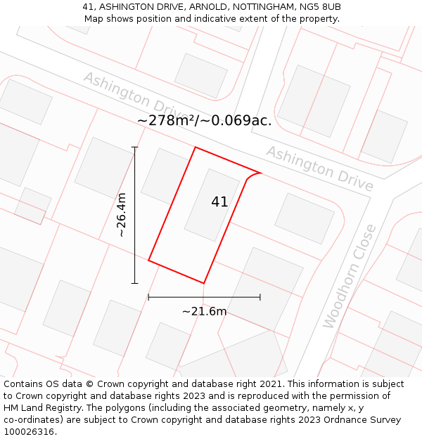 41, ASHINGTON DRIVE, ARNOLD, NOTTINGHAM, NG5 8UB: Plot and title map