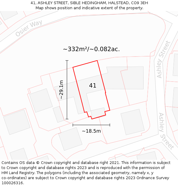 41, ASHLEY STREET, SIBLE HEDINGHAM, HALSTEAD, CO9 3EH: Plot and title map