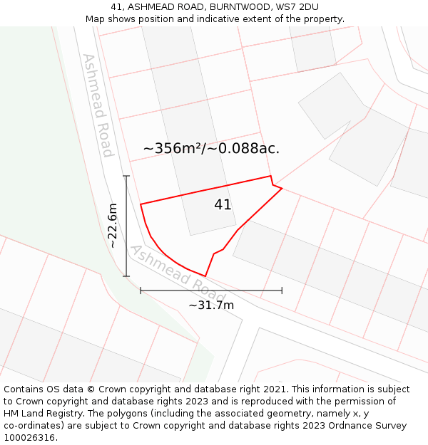 41, ASHMEAD ROAD, BURNTWOOD, WS7 2DU: Plot and title map