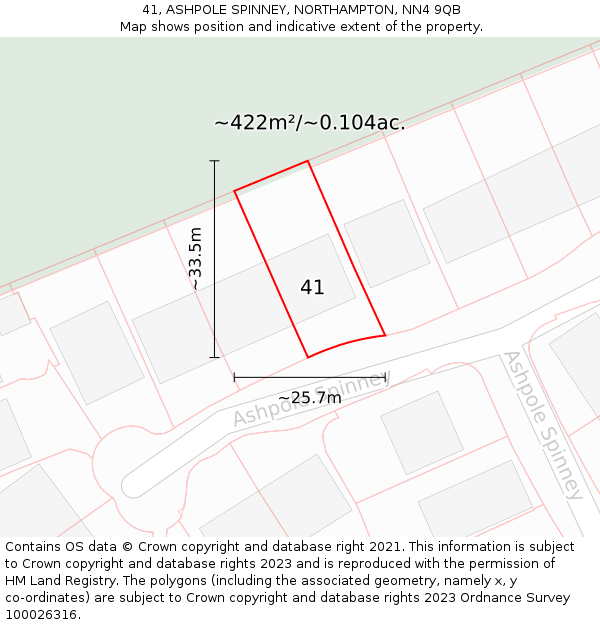 41, ASHPOLE SPINNEY, NORTHAMPTON, NN4 9QB: Plot and title map