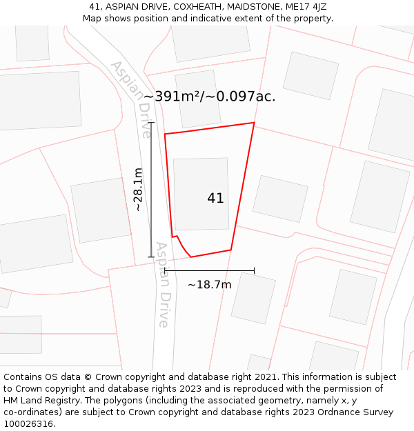 41, ASPIAN DRIVE, COXHEATH, MAIDSTONE, ME17 4JZ: Plot and title map