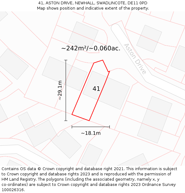 41, ASTON DRIVE, NEWHALL, SWADLINCOTE, DE11 0PD: Plot and title map