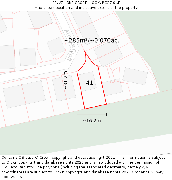 41, ATHOKE CROFT, HOOK, RG27 9UE: Plot and title map