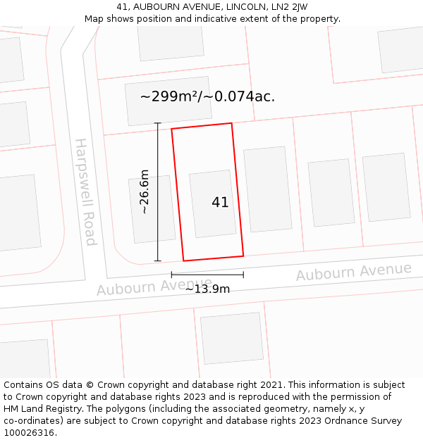 41, AUBOURN AVENUE, LINCOLN, LN2 2JW: Plot and title map
