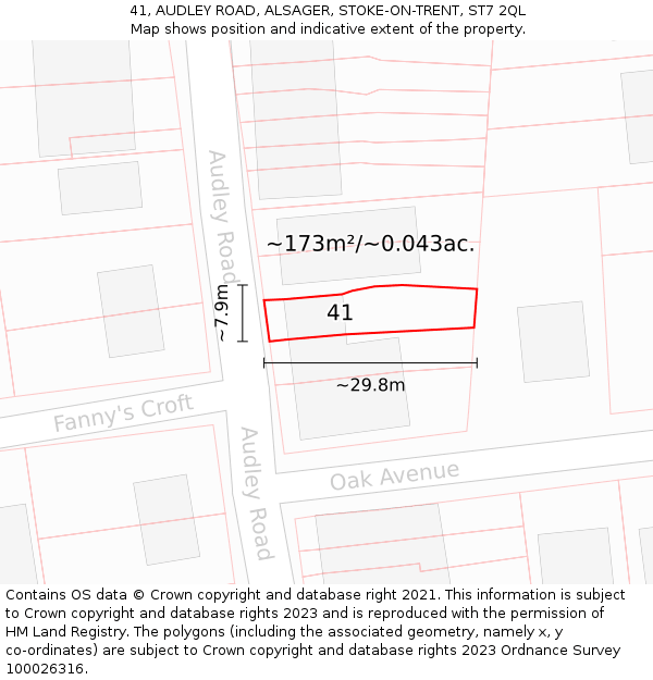 41, AUDLEY ROAD, ALSAGER, STOKE-ON-TRENT, ST7 2QL: Plot and title map