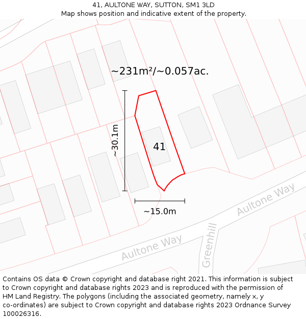 41, AULTONE WAY, SUTTON, SM1 3LD: Plot and title map