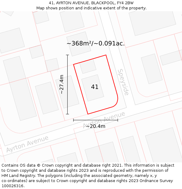 41, AYRTON AVENUE, BLACKPOOL, FY4 2BW: Plot and title map