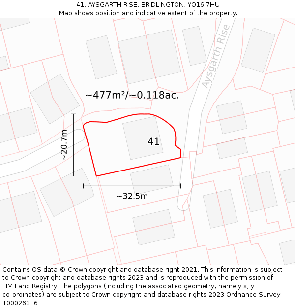 41, AYSGARTH RISE, BRIDLINGTON, YO16 7HU: Plot and title map