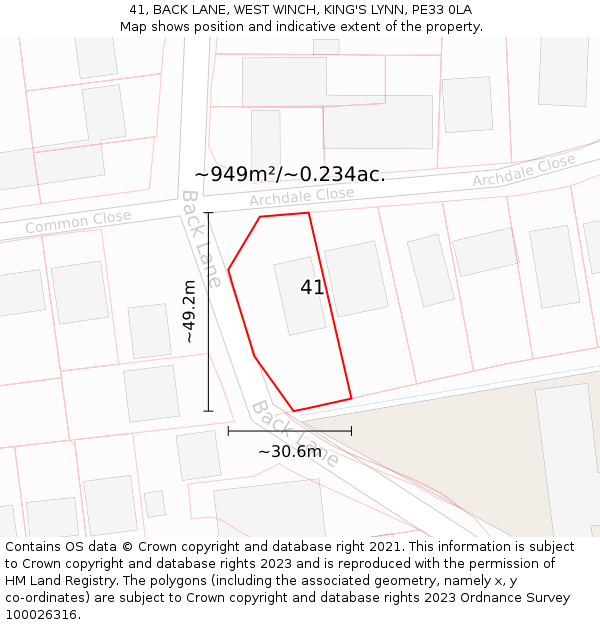 41, BACK LANE, WEST WINCH, KING'S LYNN, PE33 0LA: Plot and title map