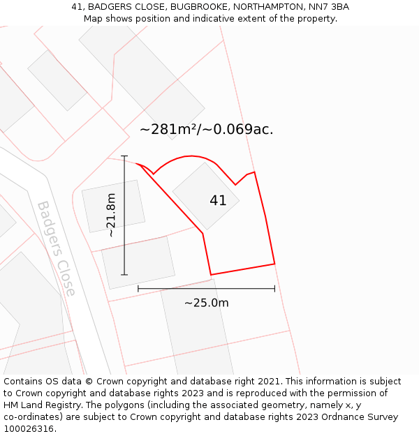 41, BADGERS CLOSE, BUGBROOKE, NORTHAMPTON, NN7 3BA: Plot and title map