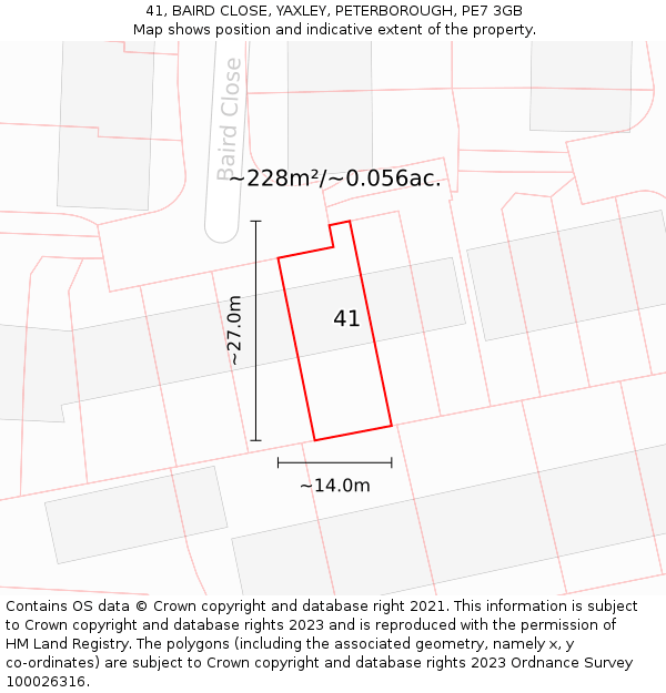 41, BAIRD CLOSE, YAXLEY, PETERBOROUGH, PE7 3GB: Plot and title map