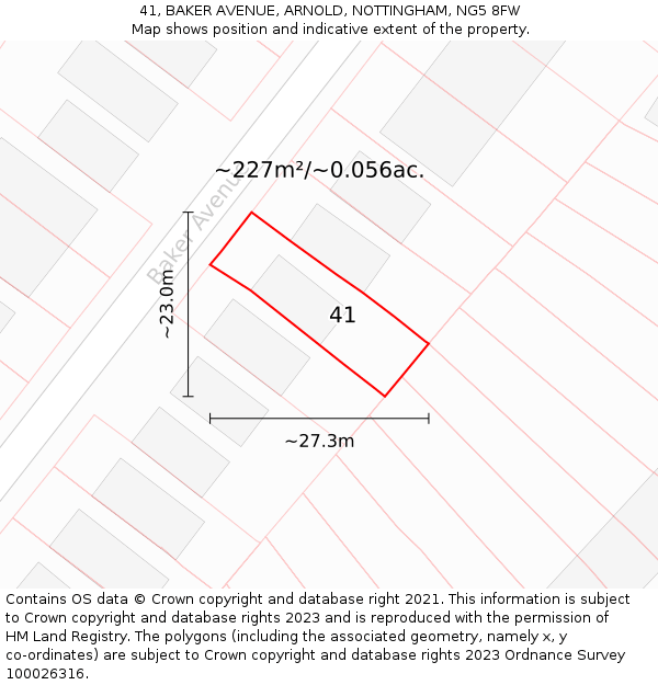 41, BAKER AVENUE, ARNOLD, NOTTINGHAM, NG5 8FW: Plot and title map