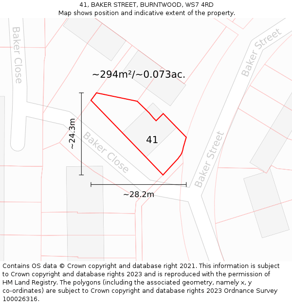 41, BAKER STREET, BURNTWOOD, WS7 4RD: Plot and title map