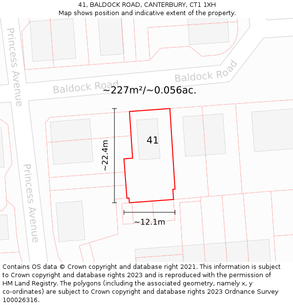 41, BALDOCK ROAD, CANTERBURY, CT1 1XH: Plot and title map